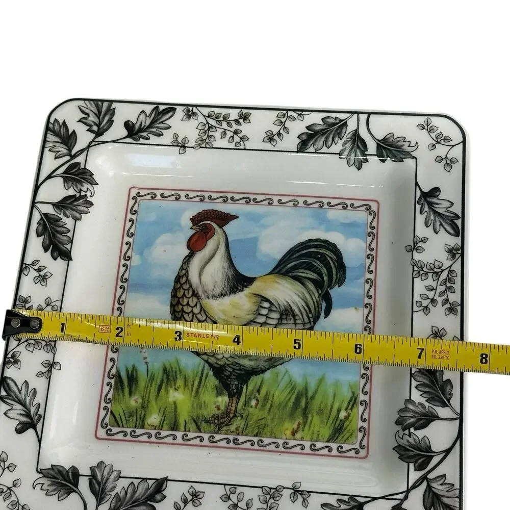 I Galletti 2 Square Ceramic Rooster Bread Plates Trinket Dishes Italy Farmhouse